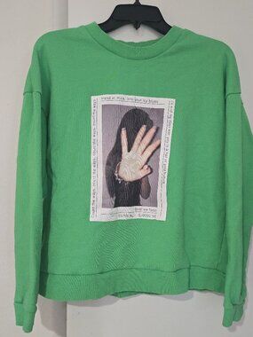 ZEEGEEWHY ZGY Denim Green Oversized Crewneck Sweatshirt Grunge Aesthetic Graphic